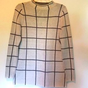 LOFT Sweater CLASSIC  Window Pane Square Ivory CLASSY GAL CHIC